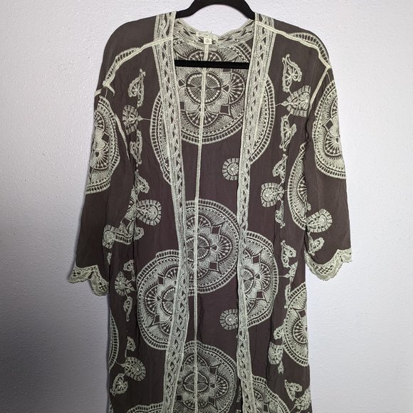 Cato Tops - Cato Womens Cover Up/Robe Lightweight Boho Embroidered Gray/White XL